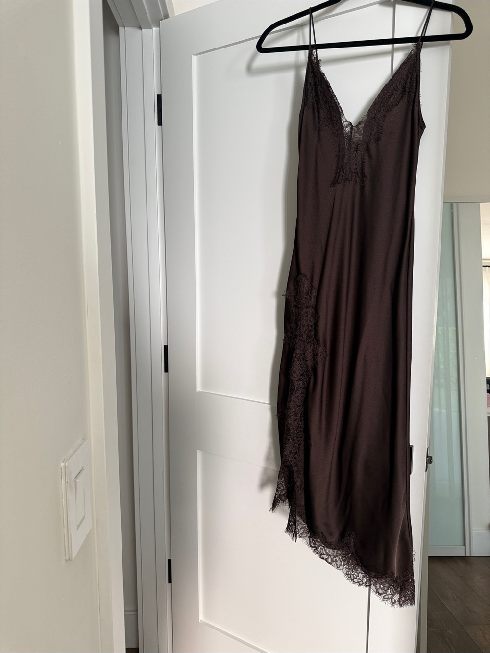 Zara Chocolate Brown Satin Slip with Lace Trim